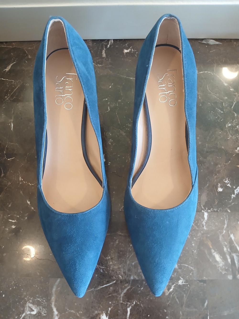 Franco Sarto Blue Suede Pointed-Toe Wedged Heels